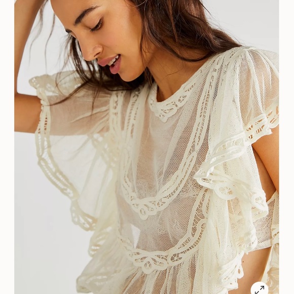 FREE PEOPLE I’m Pretty, OK Lace Mesh Tiered Ivory Top SZ L NEW!!! - Picture 3 of 5